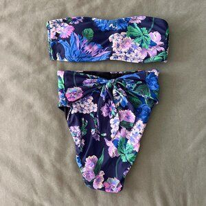 NWOT J. Crew Swim Navy Floral Hydrangea 2 Piece Bikini Tie High Waist XS S